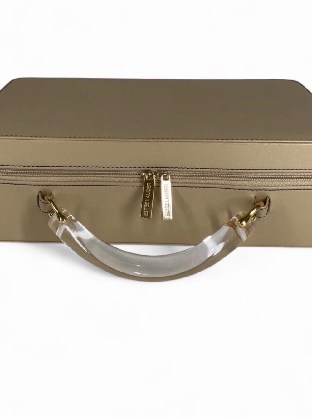 Vintage Estee Lauder Cosmetic Case with Clear Handle and Gold Hardware